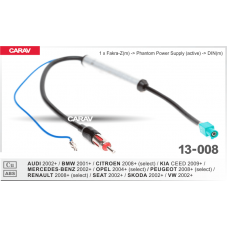 Переходник для подключения штатной антенны к магнитоле CARAV 13-008: AUDI - MERCEDES-BENZ - SEAT - SKODA - VW 2002+ (all models) / BMW 2001+ (all models) / KIA CEED 2009+ / OPEL 2004+ (select models) / CITROEN - PEUGEOT - RENAULT 2008+ (select models)